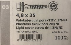 Valokateruuvi 4,8X32Mm 100Kpl